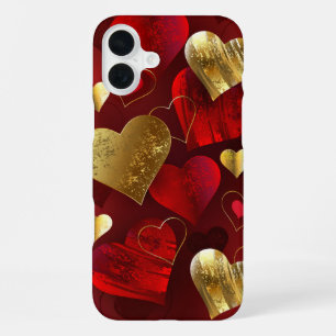 Golden and red valentines iPhone 16 plus case