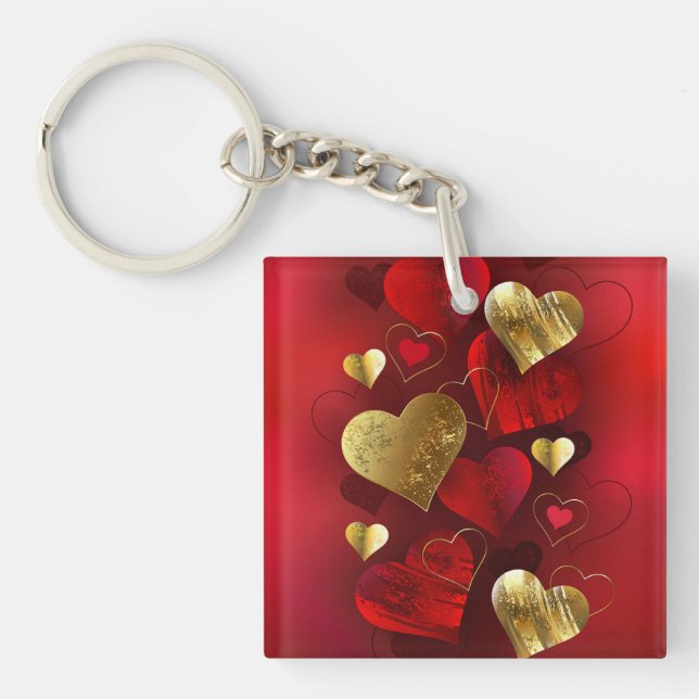 Golden and red valentines key ring (Front)