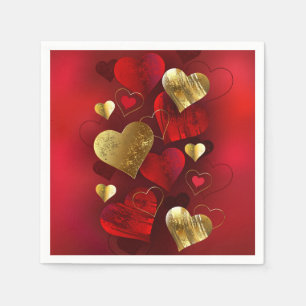 Golden and red valentines napkin