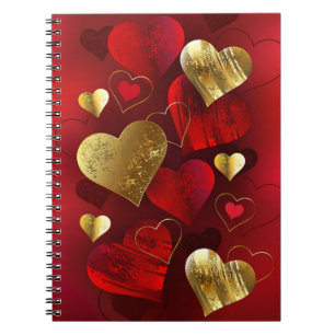 Golden and red valentines notebook