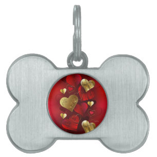 Golden and red valentines pet ID tag