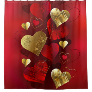 Golden and red valentines shower curtain