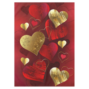 Golden and red valentines tablecloth