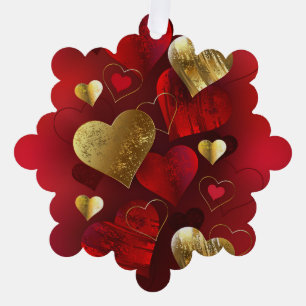 Golden and red valentines tree decoration card