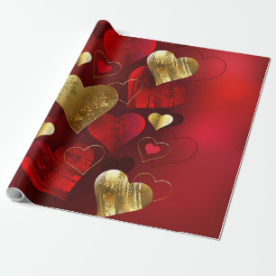 Golden and red valentines wrapping paper
