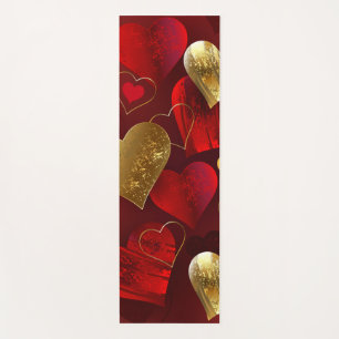 Golden and red valentines yoga mat