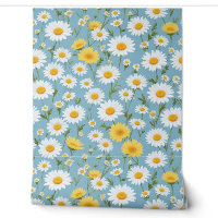 Golden and White Daisies Dancing on a Sky Blue Fie