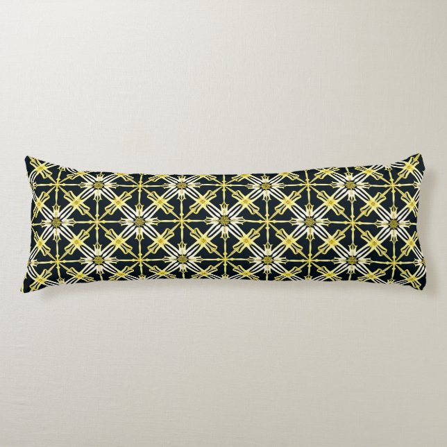 Golden and White Geometric Patterned Design Body Cushion (Front)