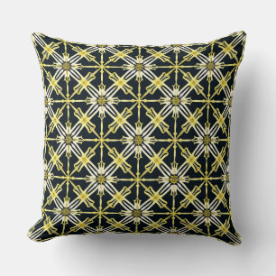 Golden and White Geometric Patterned Design Cushion