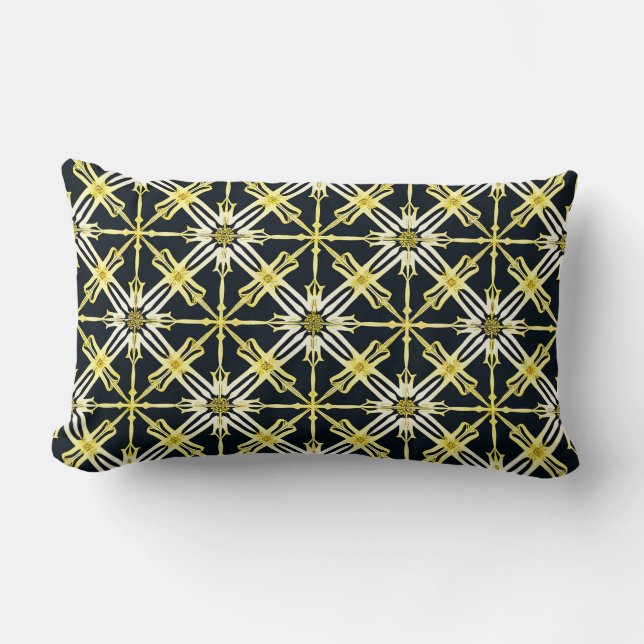 Golden and White Geometric Patterned Design Lumbar Cushion (Front)