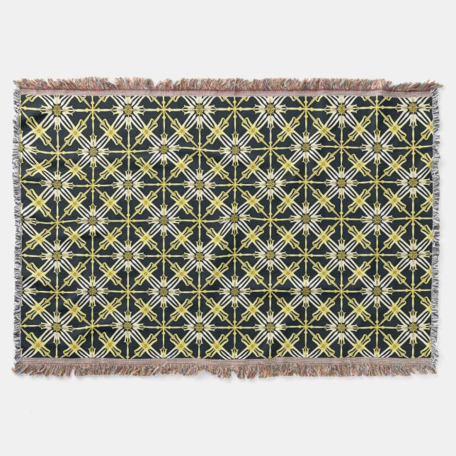 Golden and White Geometric Patterned Design Throw Blanket (Front)