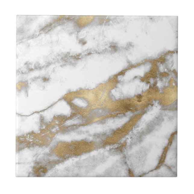 Golden and White Marble Ceramic Tile (Front)