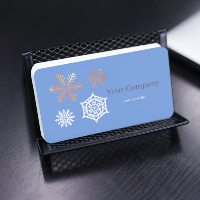 golden and white snowflakes in light blue  business card (Creator Uploaded)