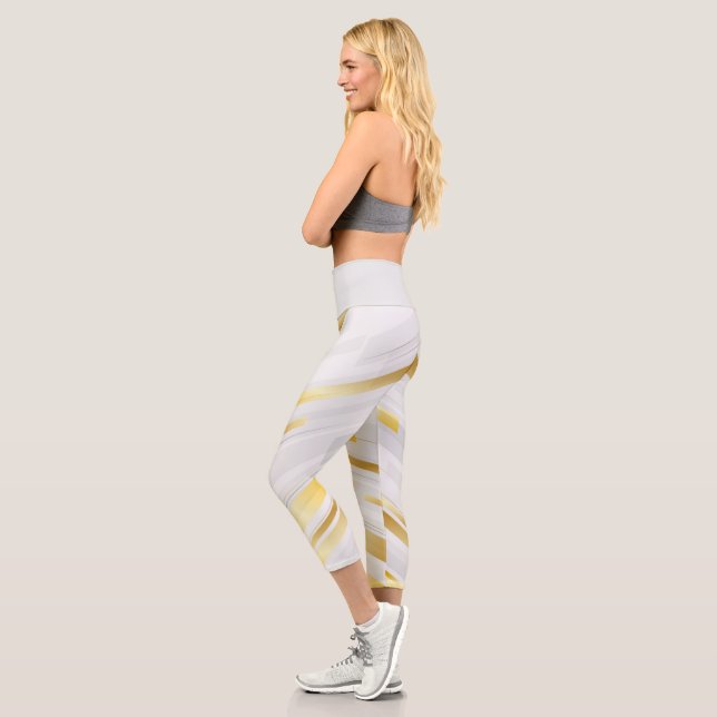 Golden And White Stripes Capri Leggings (Left)