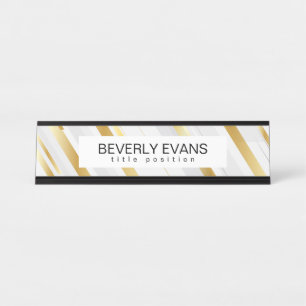 Golden and White Stripes Desk Name Plate