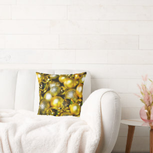 Golden and Yellow Christmas Ball Cluster Cushion