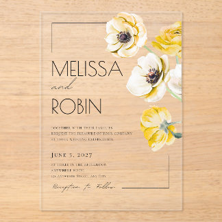 Golden Anemone Flower Minimal Wedding Invitation