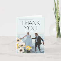 Golden Anemone Minimalist Wedding Thank You Card