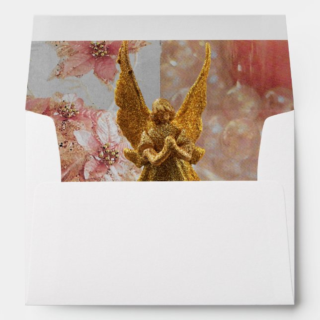 Golden Angel and Decorations Folded Holiday Card Envelope (Back (Bottom))