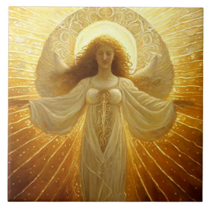 Golden Angel Awakening of Knowledge Ceramic Tile