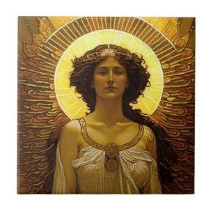 Golden Angel Glowing Messenger of Light   Ceramic Tile