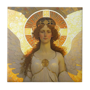 Golden Angel Spirit of the Evening Ceramic Tile