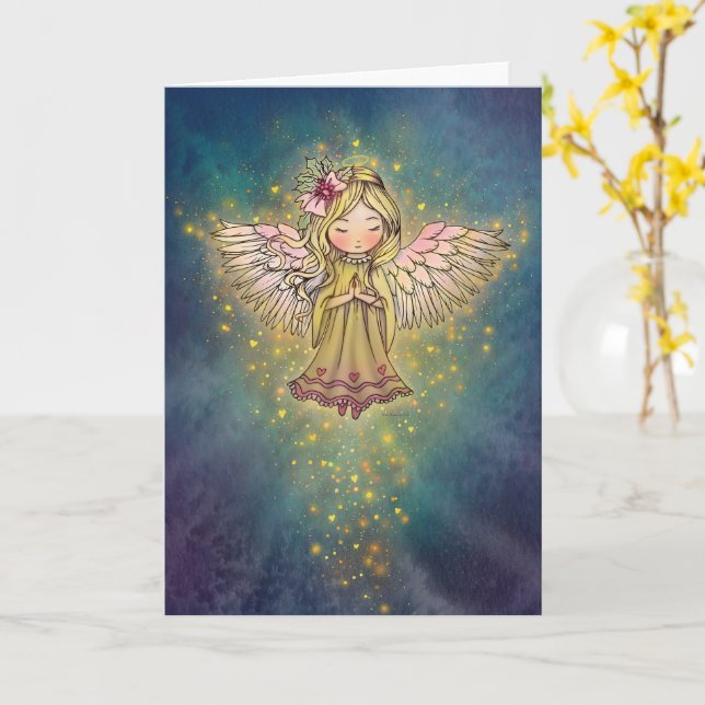 Golden Angel Sweet Christmas Card (Yellow Flower)