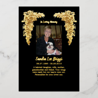Golden Angel Wings In Memory thank you card