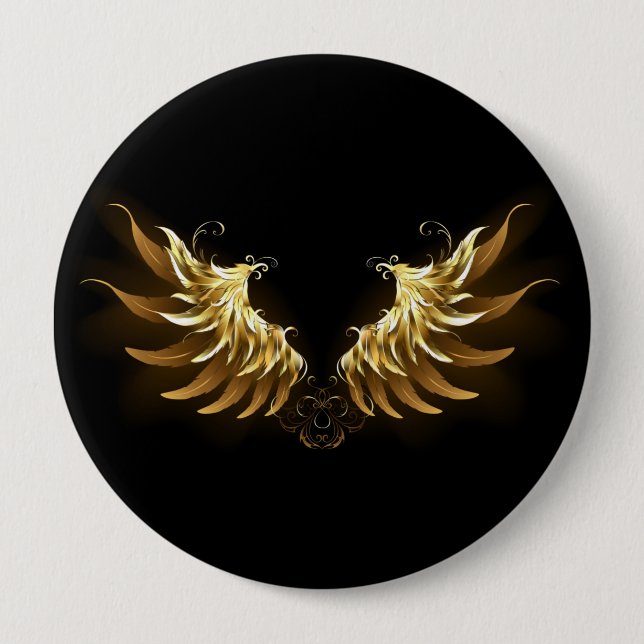 Golden Angel Wings on Black background 10 Cm Round Badge (Front)