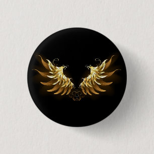 Golden Angel Wings on Black background 3 Cm Round Badge