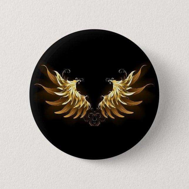 Golden Angel Wings on Black background 6 Cm Round Badge (Front)