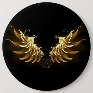 Golden Angel Wings on Black background 6 Cm Round Badge