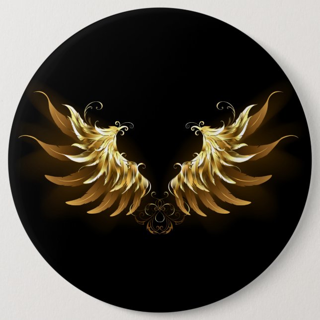 Golden Angel Wings on Black background 6 Cm Round Badge (Front)