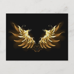 Golden Angel Wings on Black background Announcement Postcard
