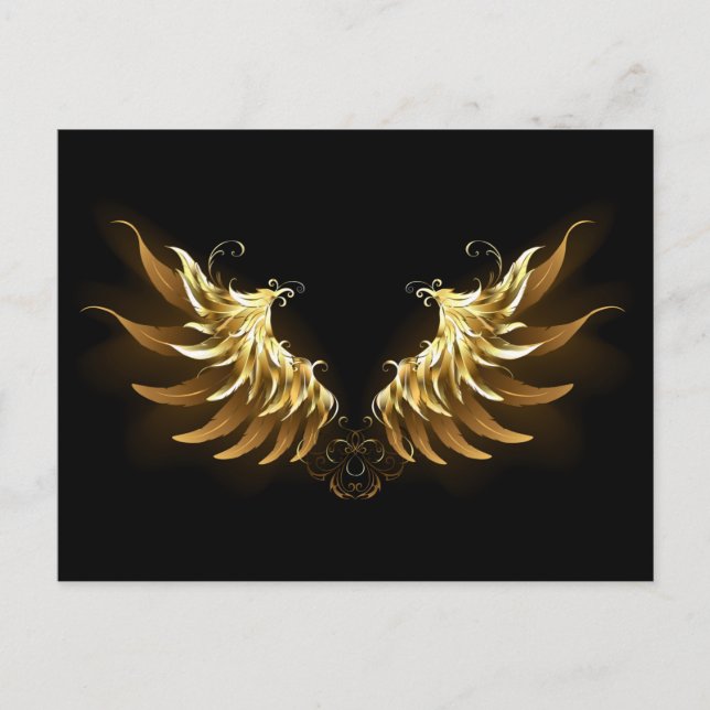 Golden Angel Wings on Black background Announcement Postcard (Front)