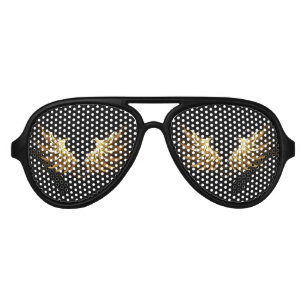 Golden Angel Wings on Black background Aviator Sunglasses