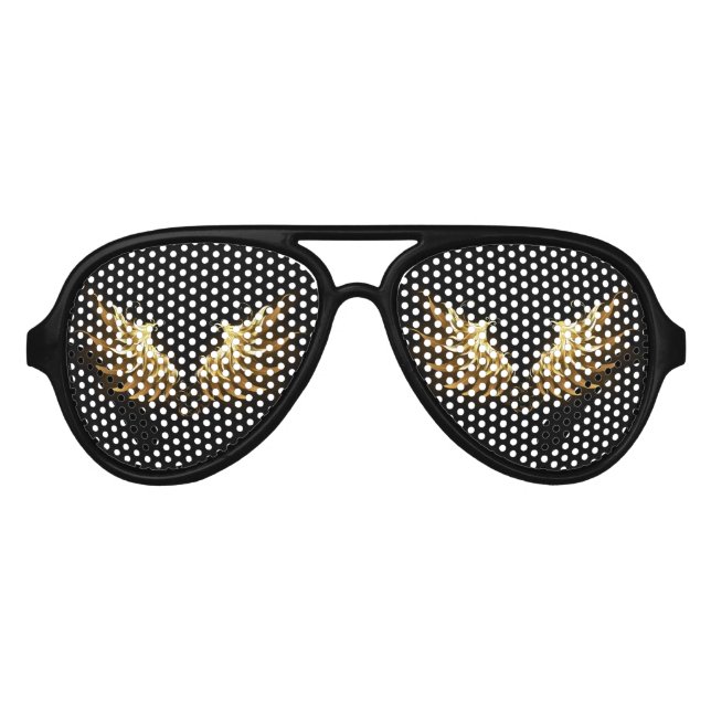 Golden Angel Wings on Black background Aviator Sunglasses (Front)