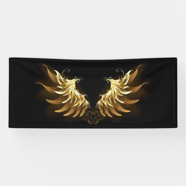 Golden Angel Wings on Black background Banner (Horizontal)