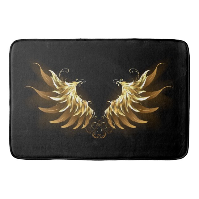 Golden Angel Wings on Black background Bath Mat (Front)