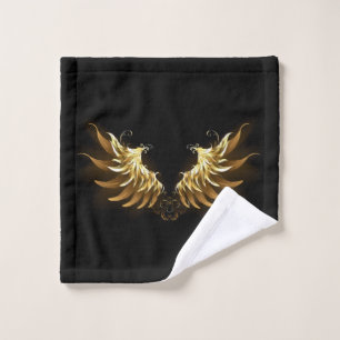 Golden Angel Wings on Black background Bath Towel Set