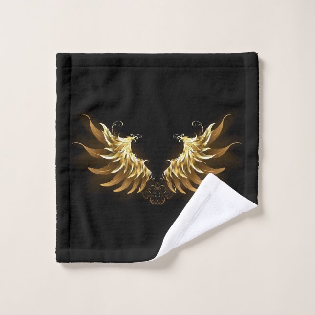 Golden Angel Wings on Black background Bath Towel Set (Wash Cloth)