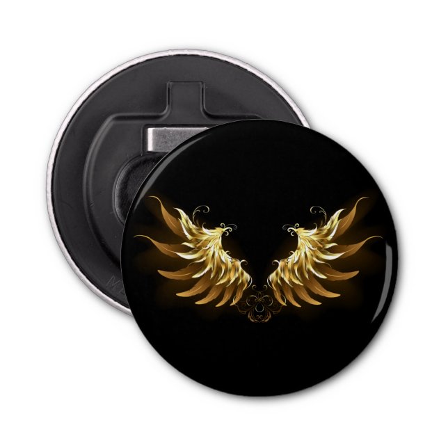 Golden Angel Wings on Black background Bottle Opener (Front)