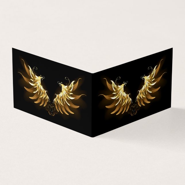 Golden Angel Wings on Black background Business Card (Outside)