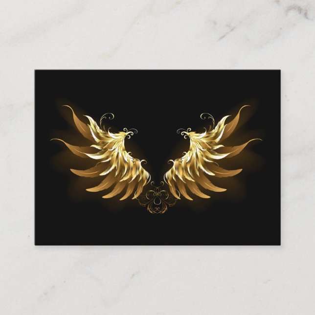 Golden Angel Wings on Black background Calling Card (Front)
