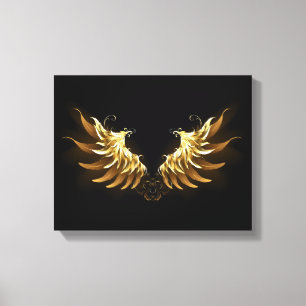 Golden Angel Wings on Black background Canvas Print
