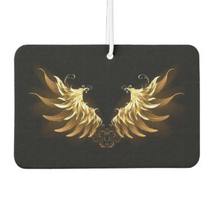 Golden Angel Wings on Black background Car Air Freshener
