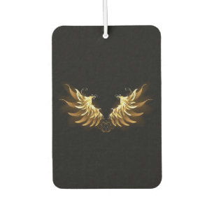 Golden Angel Wings on Black background Car Air Freshener