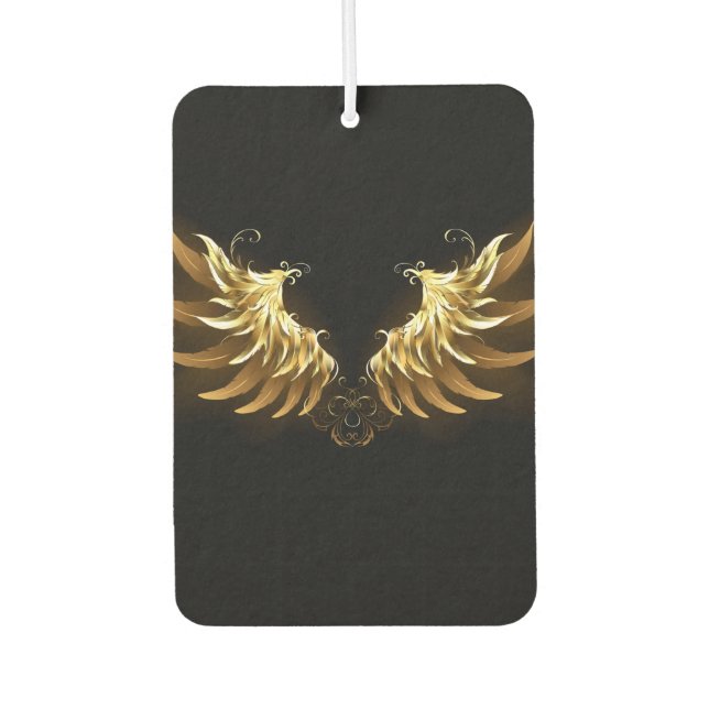 Golden Angel Wings on Black background Car Air Freshener (Front)