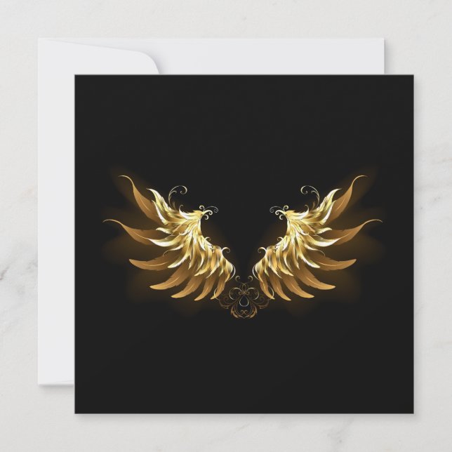 Golden Angel Wings on Black background Card (Front)