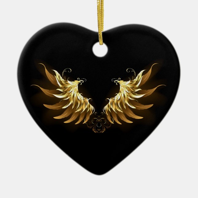 Golden Angel Wings on Black background Ceramic Ornament (Front)